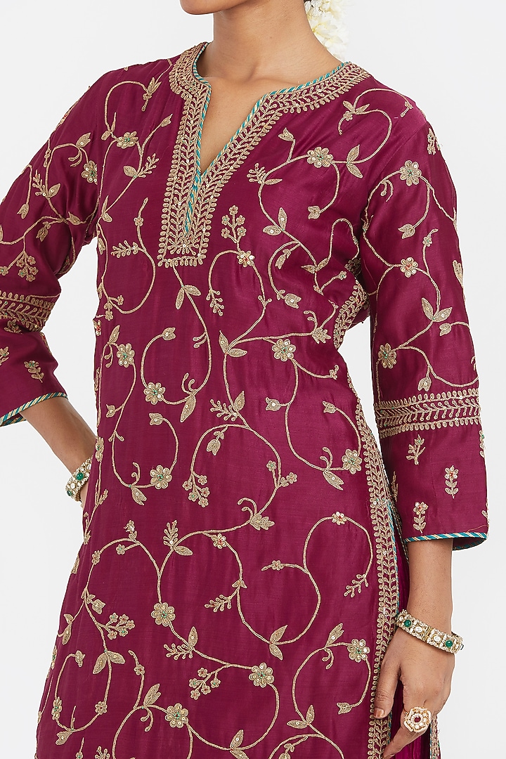 Red Silk Chanderi Wedding Lehenga Set by Kora at Pernia's Pop Up Shop