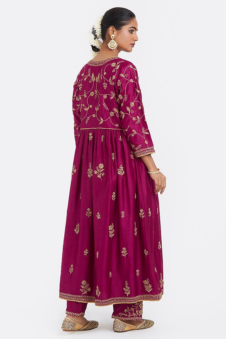 Deep Fuchsia Silk Chanderi Dori Jaal Embroidered Kurta by Kora at Pernia's Pop Up Shop