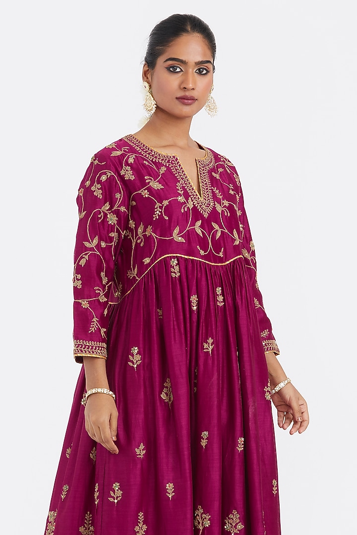 Deep Fuchsia Silk Chanderi Dori Jaal Embroidered Kurta by Kora at Pernia's Pop Up Shop