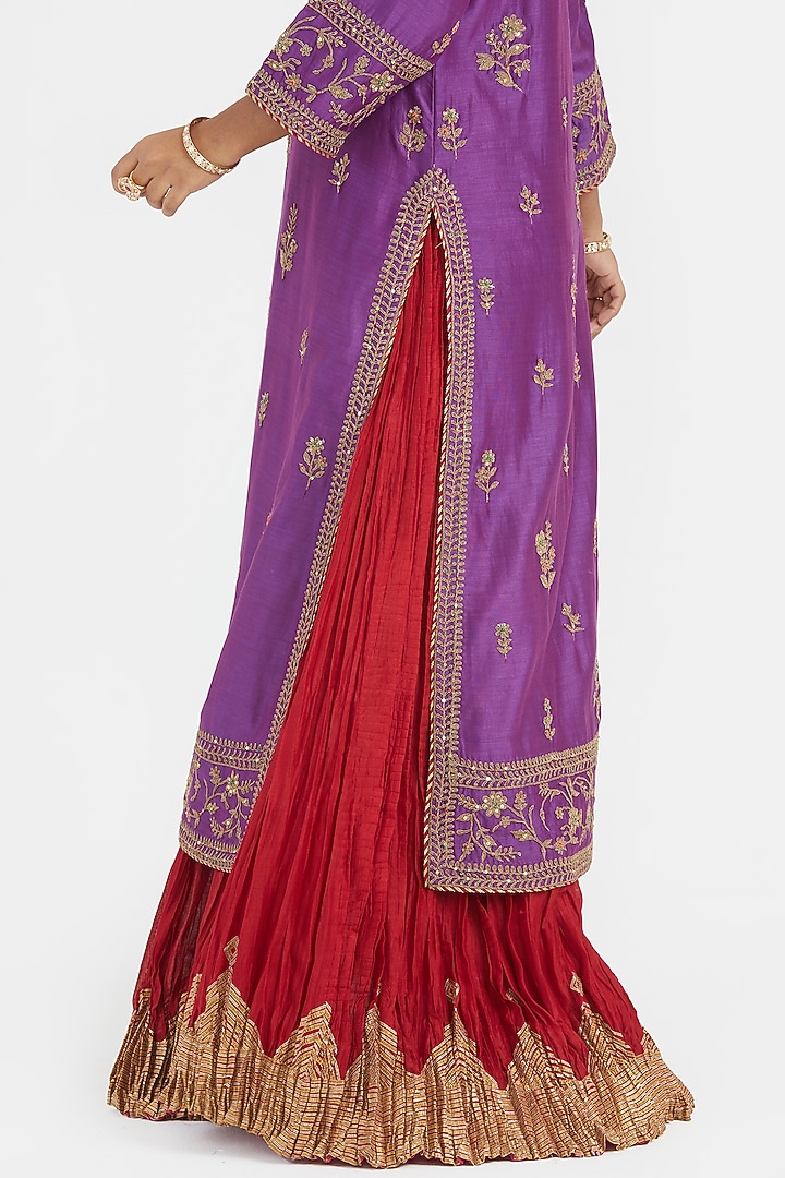 Purple Silk Chanderi Sequins Embroidered Straight Kurta Set by Kora at Pernia's Pop Up Shop