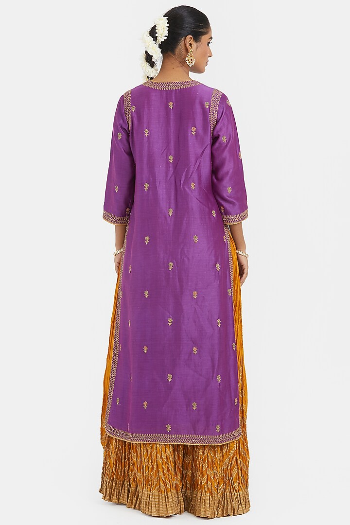 Purple Silk Chanderi Sequins Embroidered Straight Kurta Set by Kora at Pernia's Pop Up Shop