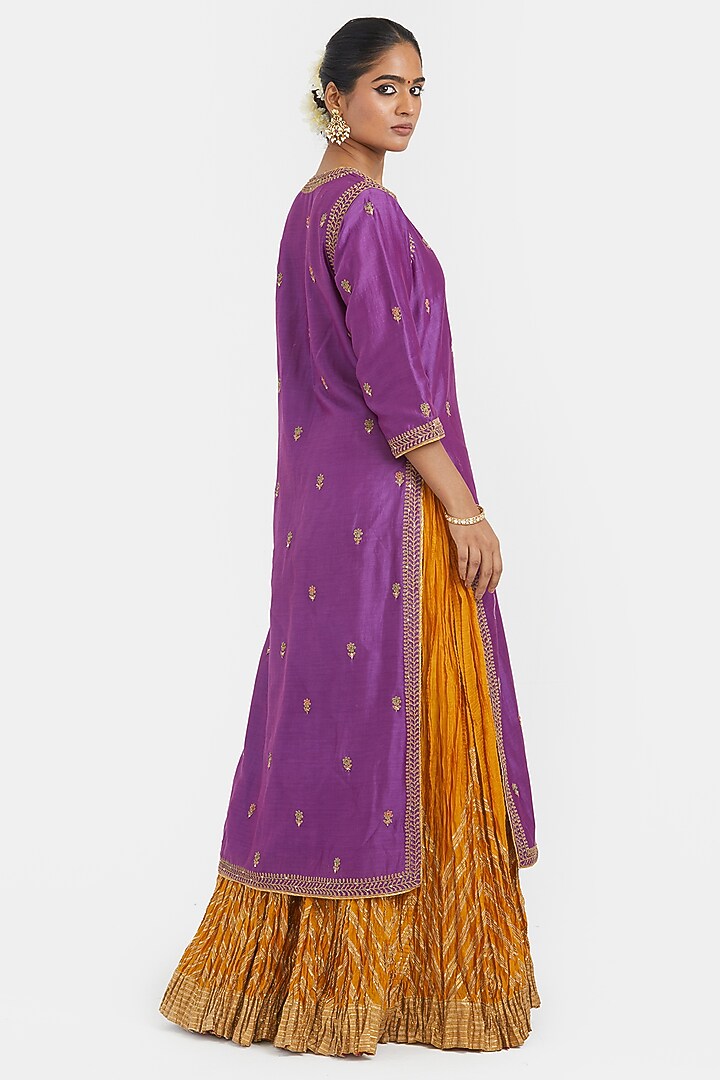 Purple Silk Chanderi Sequins Embroidered Straight Kurta Set by Kora at Pernia's Pop Up Shop