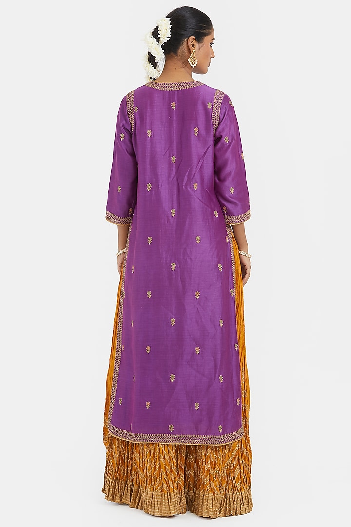 Purple Silk Chanderi Sequins Embroidered Straight Kurta Set by Kora at Pernia's Pop Up Shop