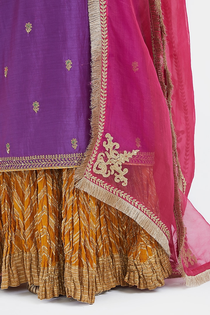Purple Silk Chanderi Sequins Embroidered Straight Kurta Set by Kora at Pernia's Pop Up Shop