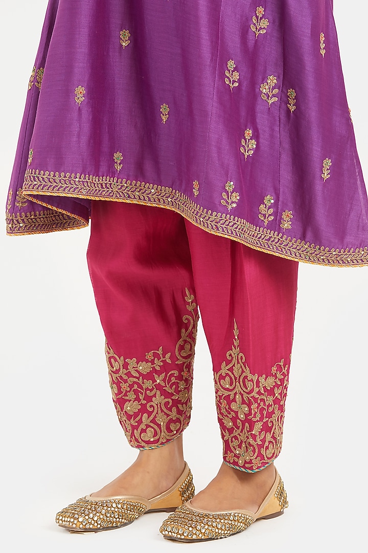 Purple Silk Chanderi Sequins Embroidered A-Line Short Kurta Set by Kora at Pernia's Pop Up Shop
