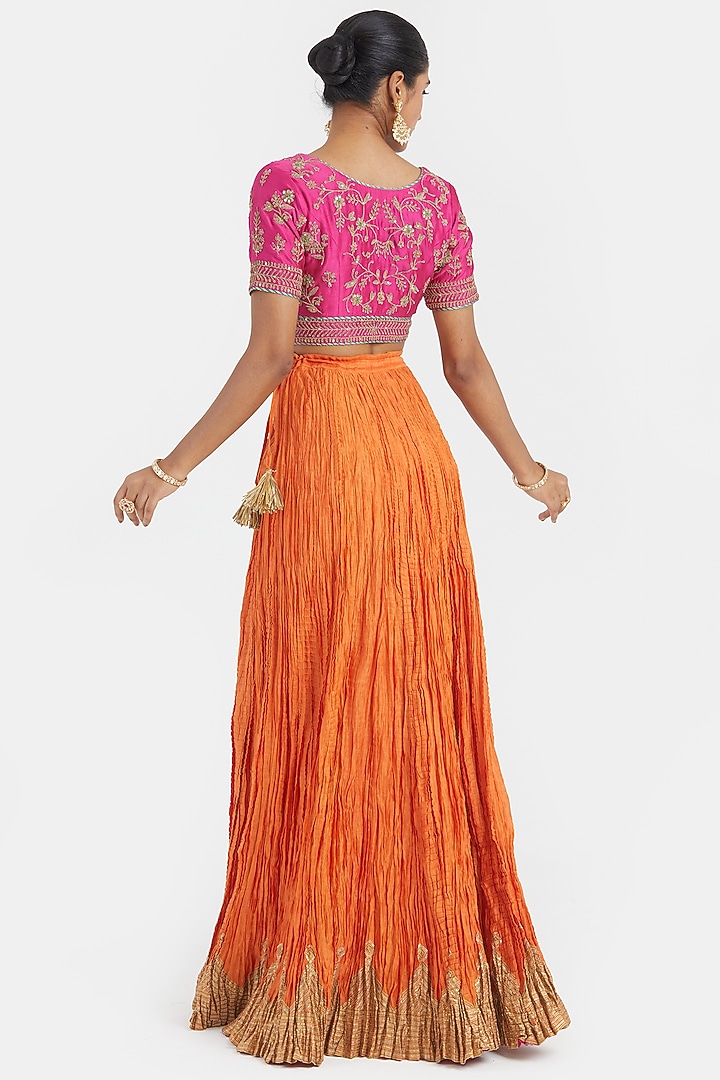 Orange Silk Chanderi Gota Embroidered Wedding Lehenga Set by Kora at Pernia's Pop Up Shop