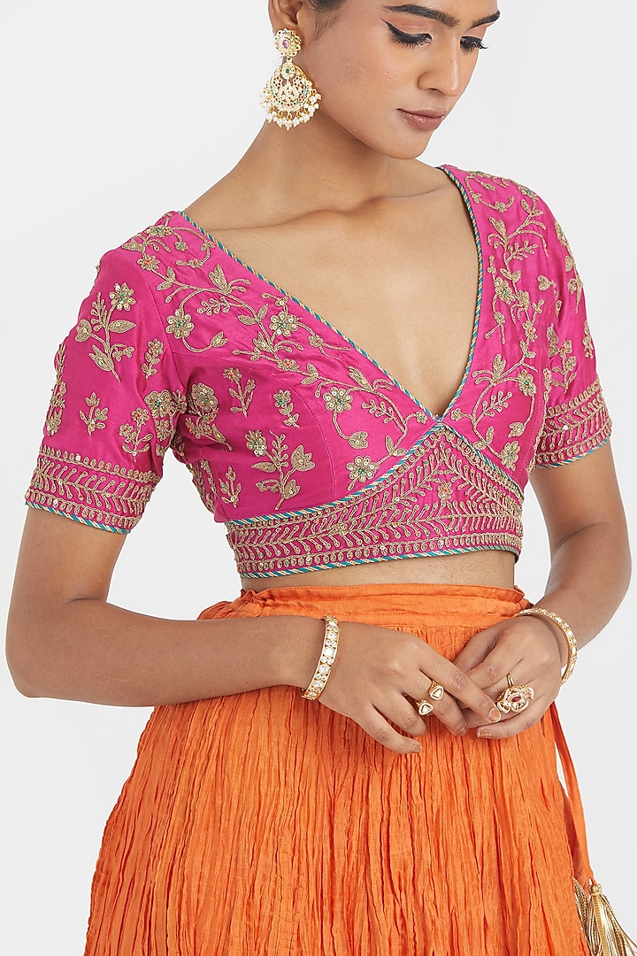 Orange Silk Chanderi Gota Embroidered Wedding Lehenga Set by Kora at Pernia's Pop Up Shop