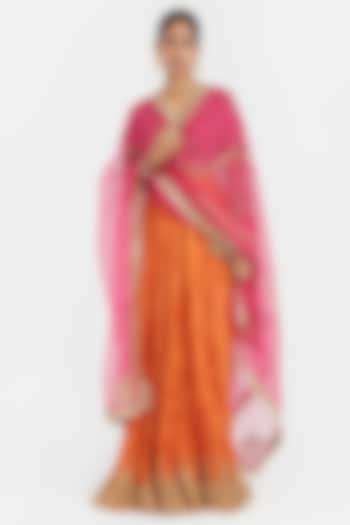 Orange Silk Chanderi Gota Embroidered Wedding Lehenga Set by Kora at Pernia's Pop Up Shop