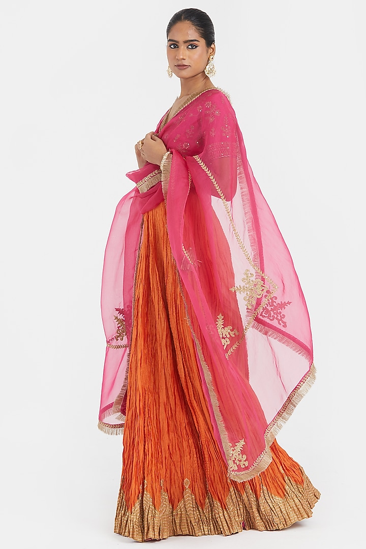 Orange Silk Chanderi Gota Embroidered Wedding Lehenga Set by Kora at Pernia's Pop Up Shop