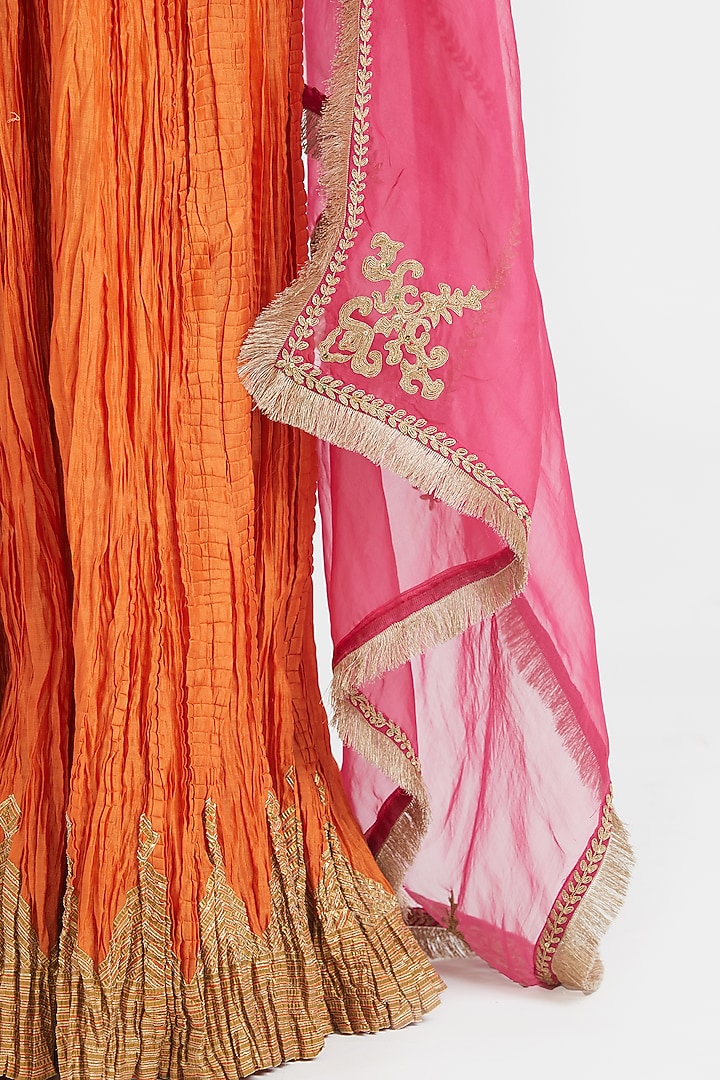 Orange Silk Chanderi Gota Embroidered Wedding Lehenga Set by Kora at Pernia's Pop Up Shop