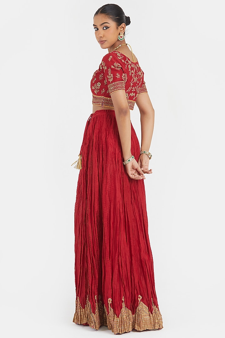 Bright Red Silk Chanderi Sequins Embroidered Choli by Kora at Pernia's Pop Up Shop