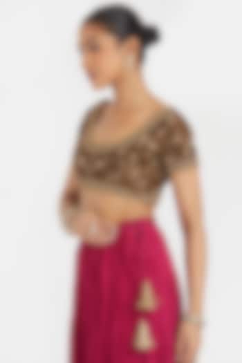 Olive Silk Chanderi Sequins Embroidered Choli by Kora at Pernia's Pop Up Shop