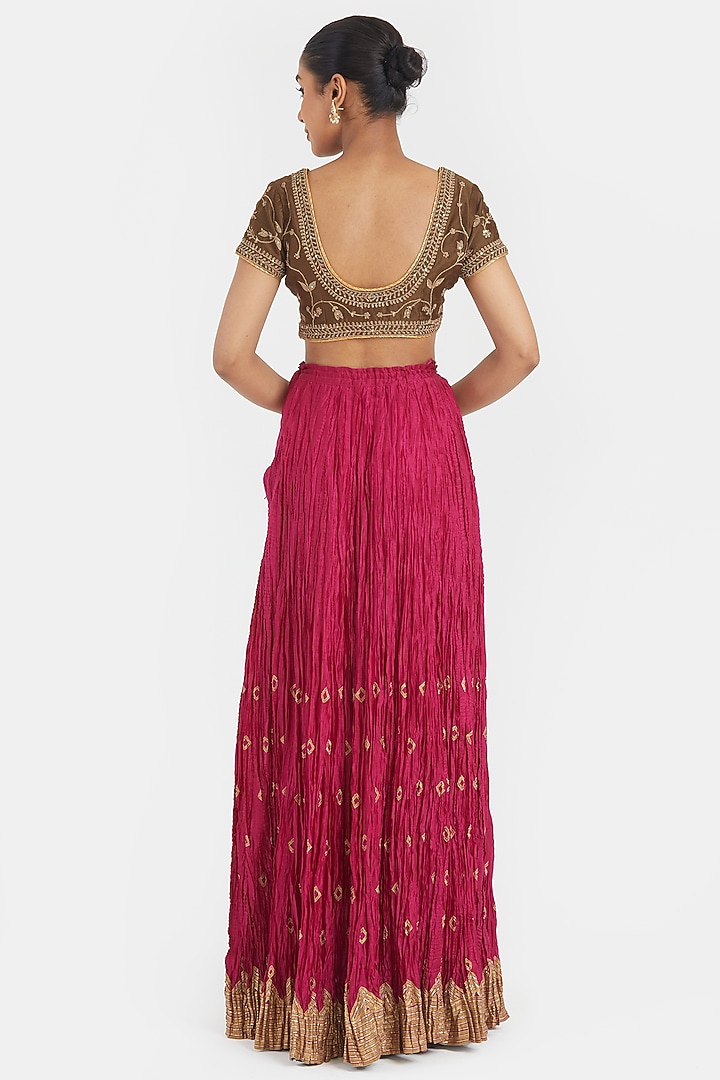 Deep Fuchsia Silk Chanderi Gota Embroidered Wedding Lehenga Set by Kora at Pernia's Pop Up Shop