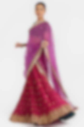 Deep Fuchsia Silk Chanderi Gota Embroidered Wedding Lehenga Set by Kora at Pernia's Pop Up Shop