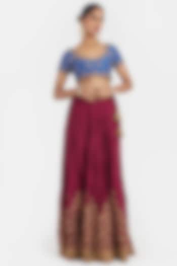 Deep Fuchsia Silk Chanderi Gota Embroidered Wedding Lehenga Set by Kora at Pernia's Pop Up Shop