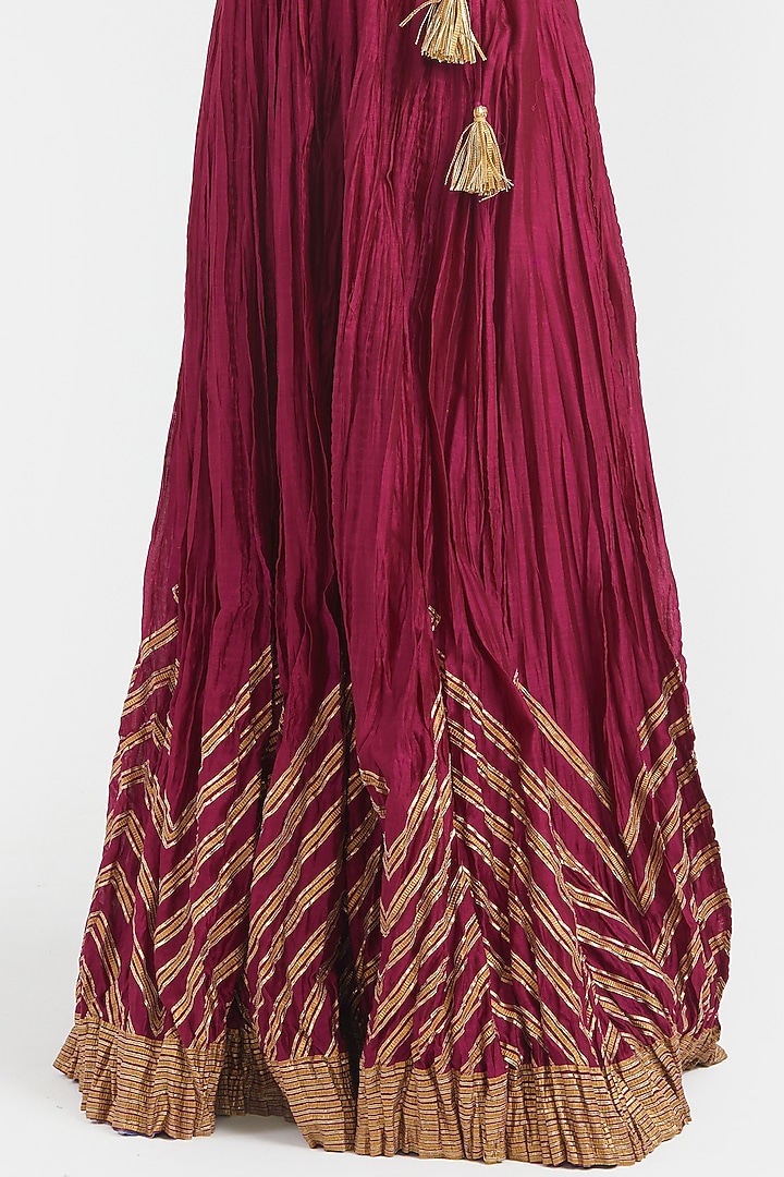 Deep Fuchsia Silk Chanderi Gota Embroidered Wedding Lehenga Set by Kora at Pernia's Pop Up Shop