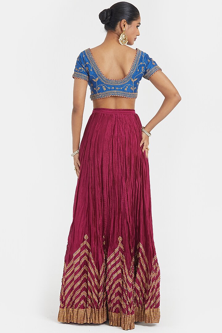 Deep Fuchsia Silk Chanderi Gota Embroidered Wedding Lehenga Set by Kora at Pernia's Pop Up Shop