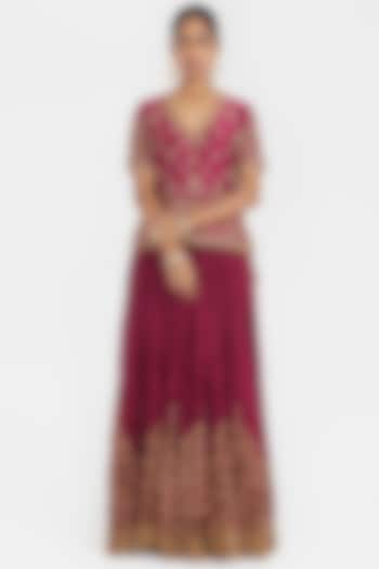 Deep Fuchsia Silk Chanderi Sequins Embroidered Choli by Kora at Pernia's Pop Up Shop