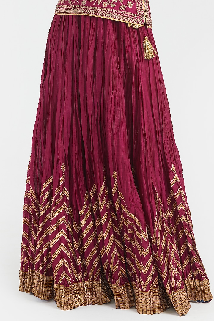 Deep Fuchsia Silk Chanderi Sequins Embroidered Wedding Lehenga Set by Kora at Pernia's Pop Up Shop