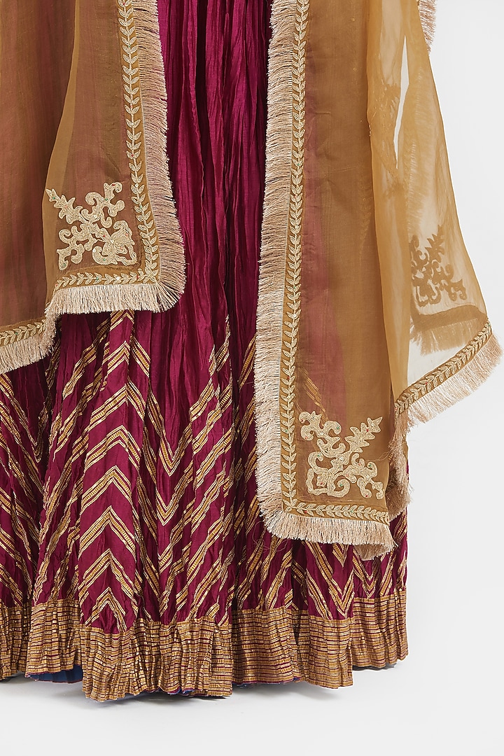 Deep Fuchsia Silk Chanderi Sequins Embroidered Wedding Lehenga Set by Kora at Pernia's Pop Up Shop