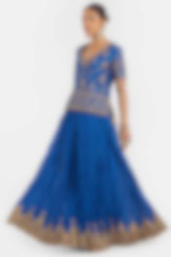 Chelsea Blue Silk Chanderi Gota Embroidered Wedding Lehenga Set by Kora at Pernia's Pop Up Shop