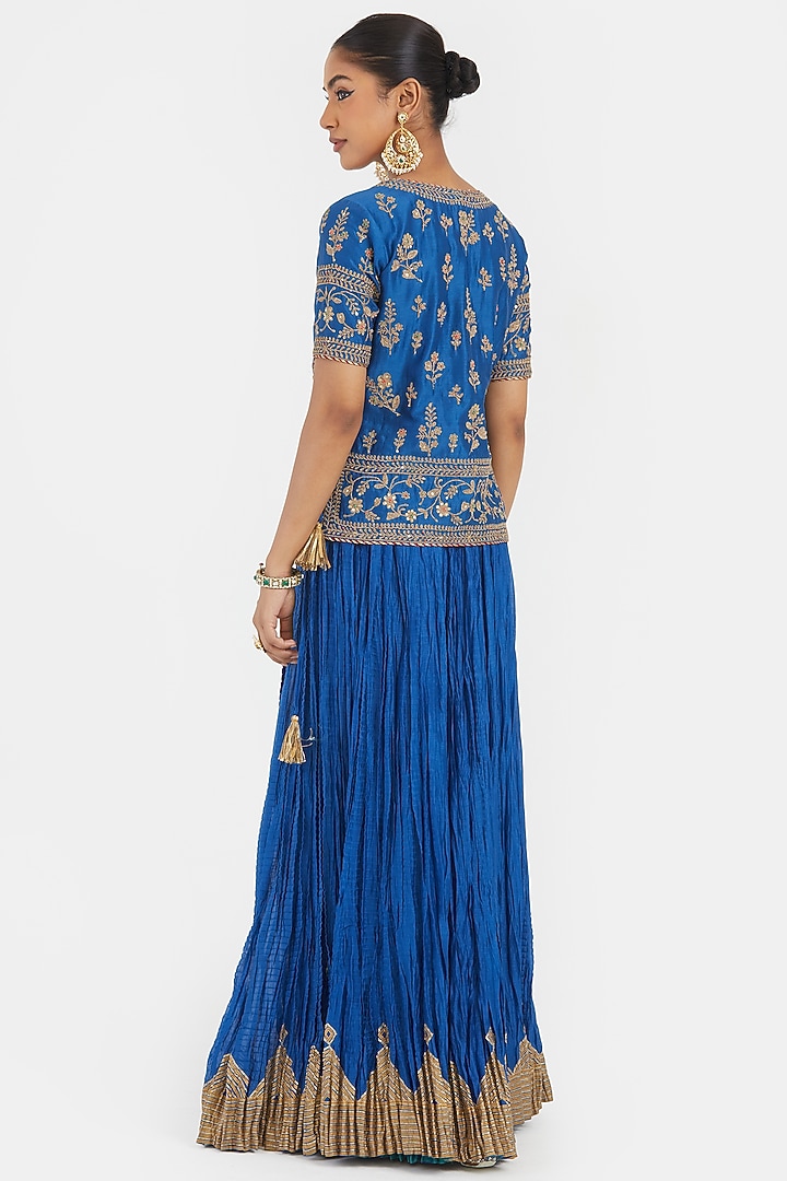 Chelsea Blue Silk Chanderi Gota Embroidered Wedding Lehenga Set by Kora at Pernia's Pop Up Shop