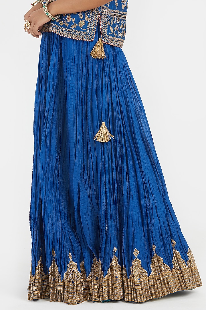 Chelsea Blue Silk Chanderi Gota Embroidered Wedding Lehenga Set by Kora at Pernia's Pop Up Shop