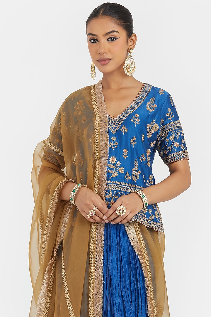 Chelsea Blue Silk Chanderi Gota Embroidered Wedding Lehenga Set by Kora at Pernia's Pop Up Shop