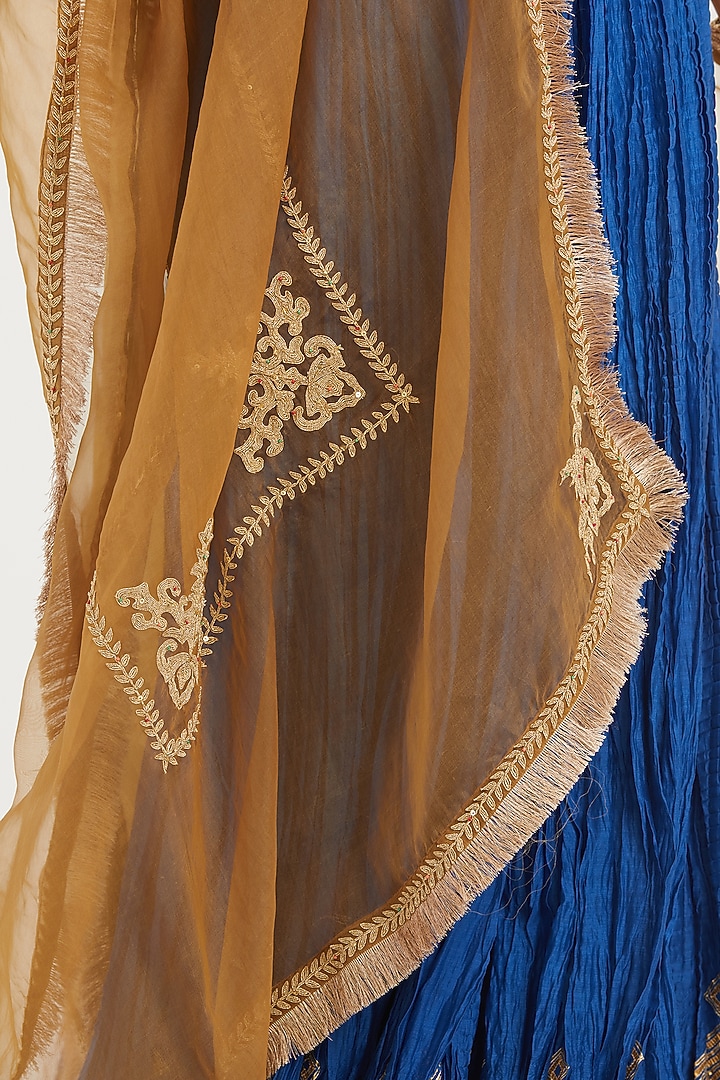 Chelsea Blue Silk Chanderi Gota Embroidered Wedding Lehenga Set by Kora at Pernia's Pop Up Shop