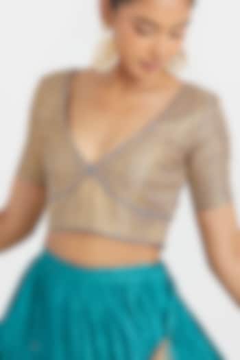 Blue Silk Chanderi Gota Work Choli by Kora at Pernia's Pop Up Shop