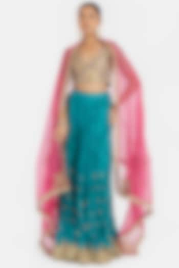 Blue Silk Chanderi Gota Embroidered Wedding Lehenga Set by Kora at Pernia's Pop Up Shop