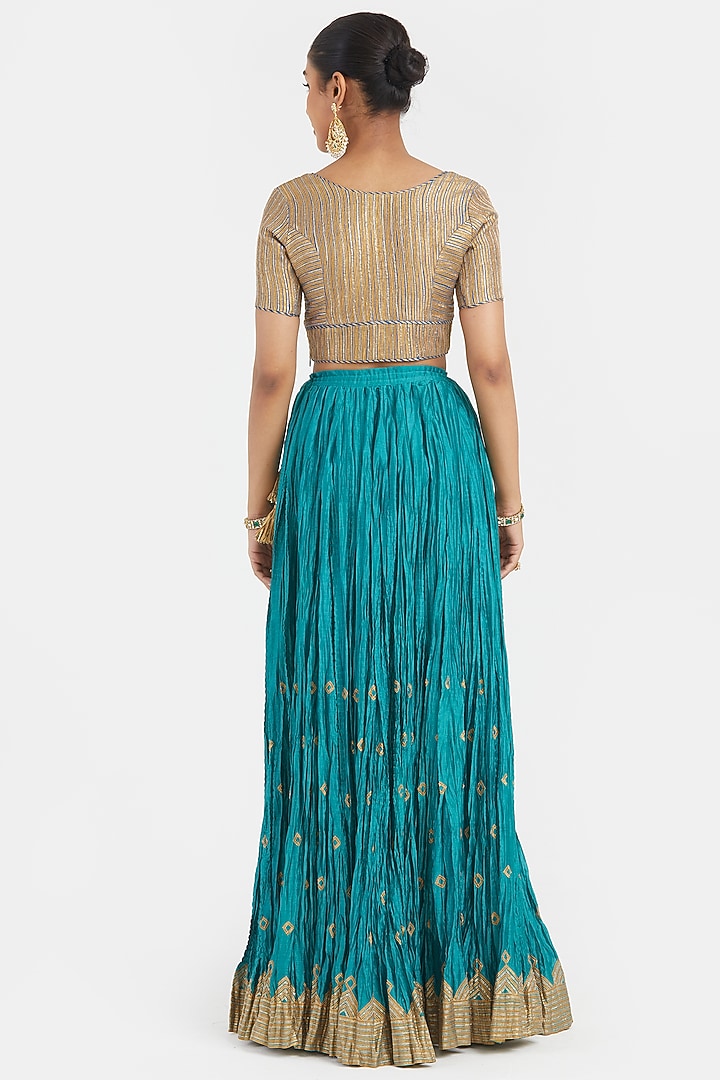 Blue Silk Chanderi Gota Embroidered Wedding Lehenga Set by Kora at Pernia's Pop Up Shop