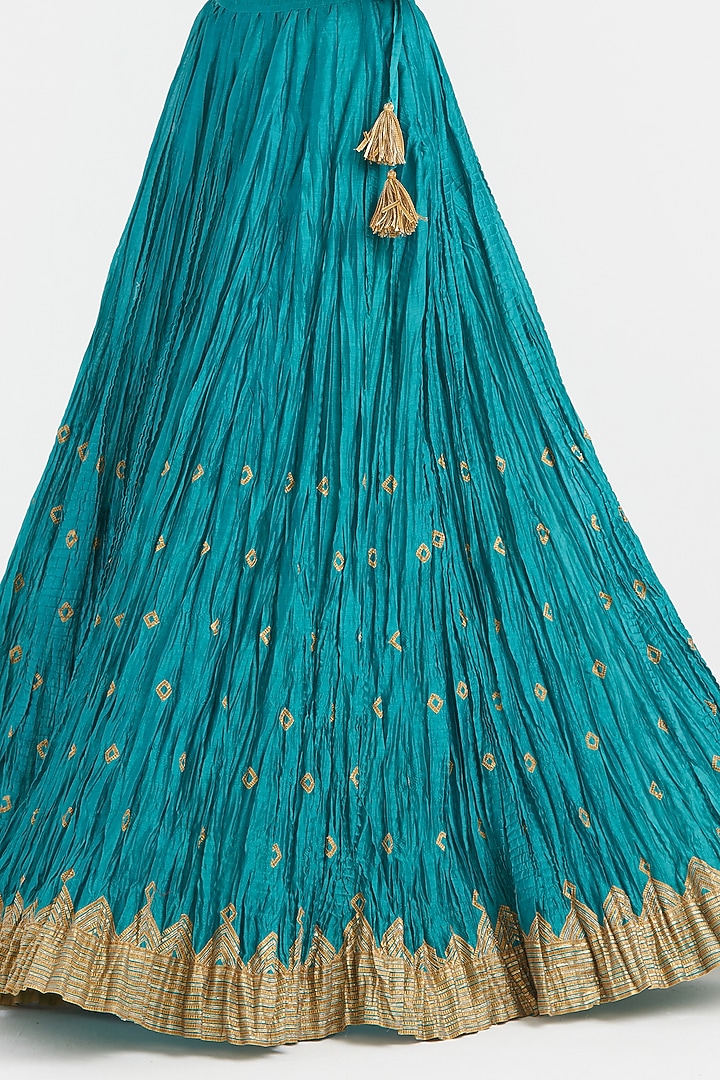 Blue Silk Chanderi Gota Embroidered Wedding Lehenga Set by Kora at Pernia's Pop Up Shop