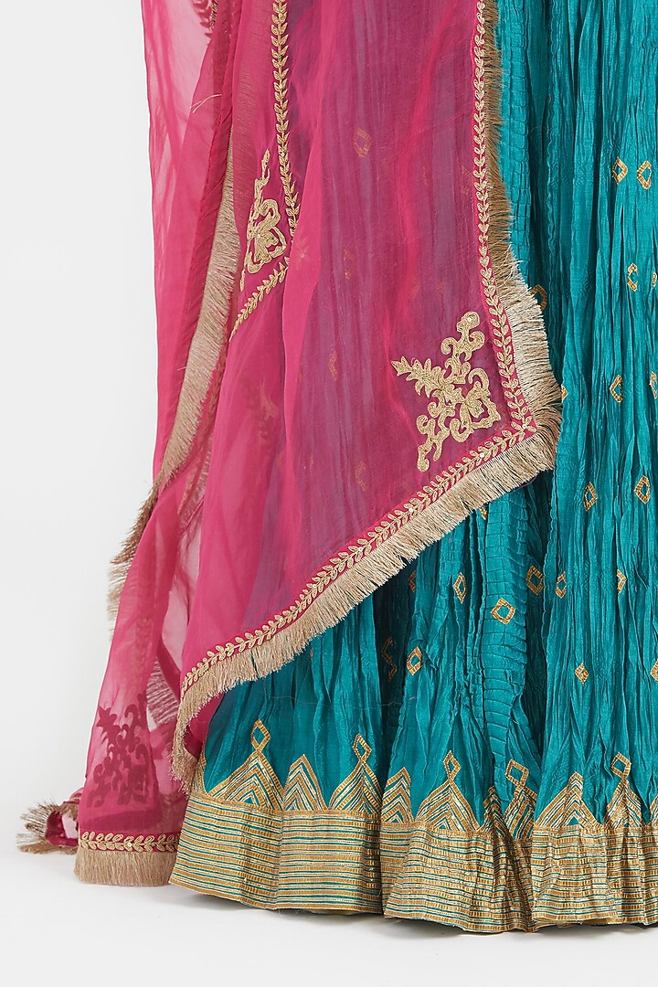 Blue Silk Chanderi Gota Embroidered Wedding Lehenga Set by Kora at Pernia's Pop Up Shop