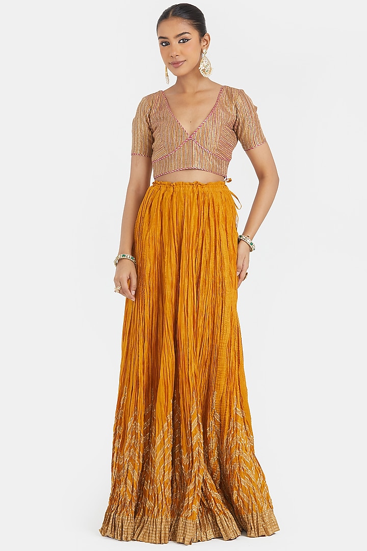 Yellow Silk Chanderi Gota Embroidered Wedding Lehenga Set by Kora at Pernia's Pop Up Shop