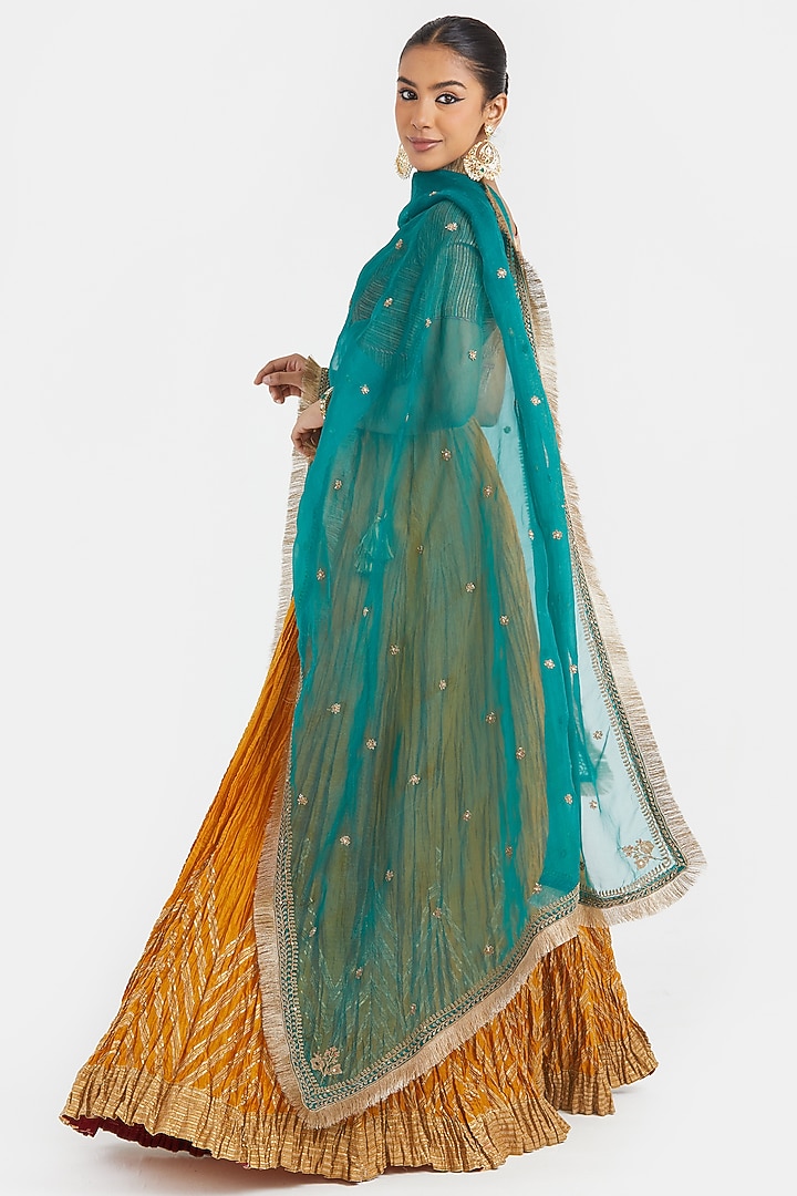Yellow Silk Chanderi Gota Embroidered Wedding Lehenga Set by Kora at Pernia's Pop Up Shop