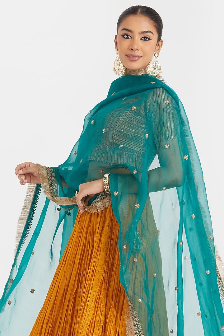 Yellow Silk Chanderi Gota Embroidered Wedding Lehenga Set by Kora at Pernia's Pop Up Shop