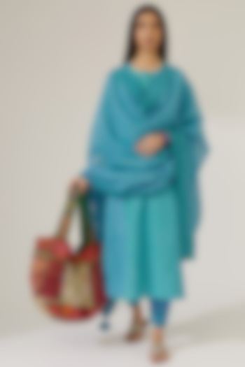 Green & Blue Printed Kurta Set by Kora at Pernia's Pop Up Shop