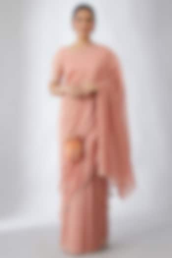 Salmon Pink Embroidered Party Wear Saree Set by Kora at Pernia's Pop Up Shop