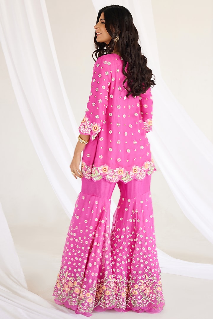 Fuchsia Silk Embroidered Bridal Sharara Set by Koashee By Shubhitaa at Pernia's Pop Up Shop