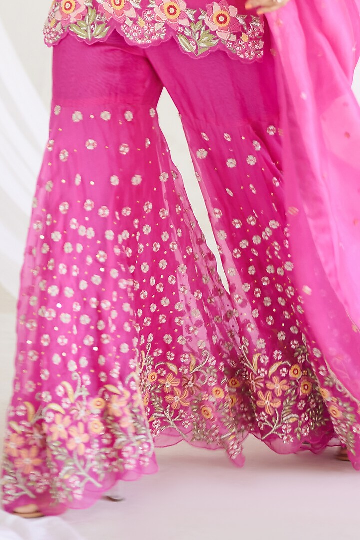 Fuchsia Silk Embroidered Bridal Sharara Set by Koashee By Shubhitaa at Pernia's Pop Up Shop