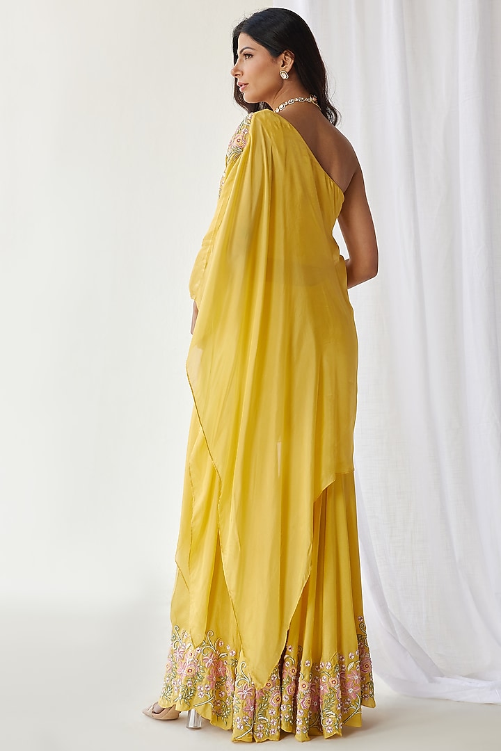 Yellow Silk Embroidered Wedding Sharara Set by Koashee By Shubhitaa at Pernia's Pop Up Shop