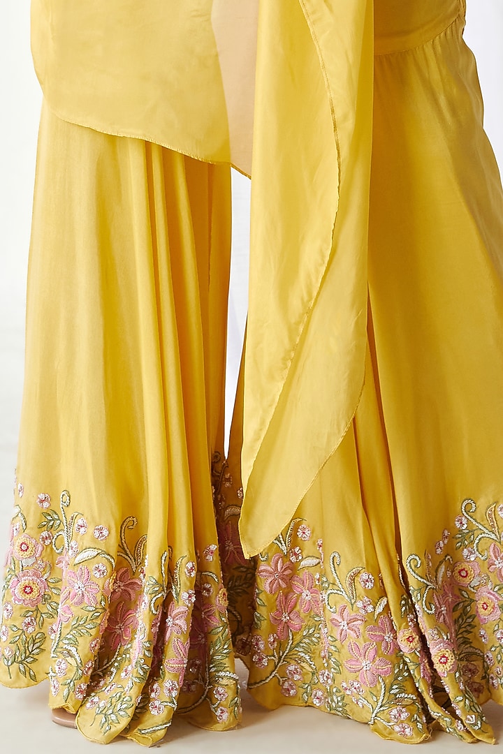 Yellow Silk Embroidered Wedding Sharara Set by Koashee By Shubhitaa at Pernia's Pop Up Shop