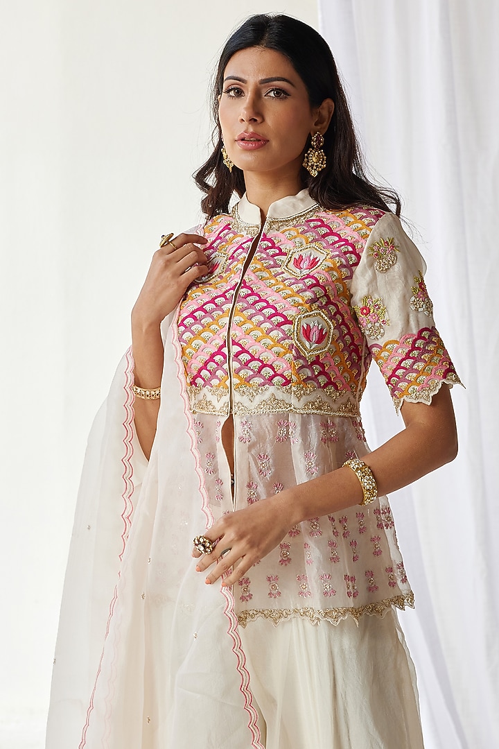 Off-White Organza Wedding Sharara Set by Koashee By Shubhitaa at Pernia's Pop Up Shop