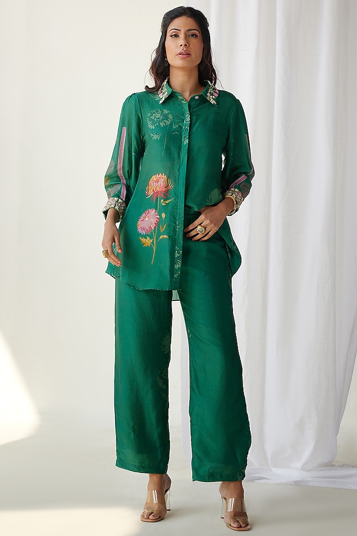 Emerald Green Silk Co-Ord Set by Koashee By Shubhitaa