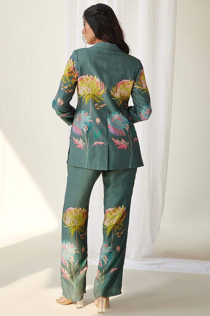 Light Green Silk Printed Jacket Set by Koashee By Shubhitaa at Pernia's Pop Up Shop