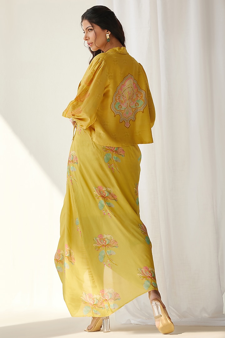 Yellow Silk Embroidered Jacket Set by Koashee By Shubhitaa at Pernia's Pop Up Shop
