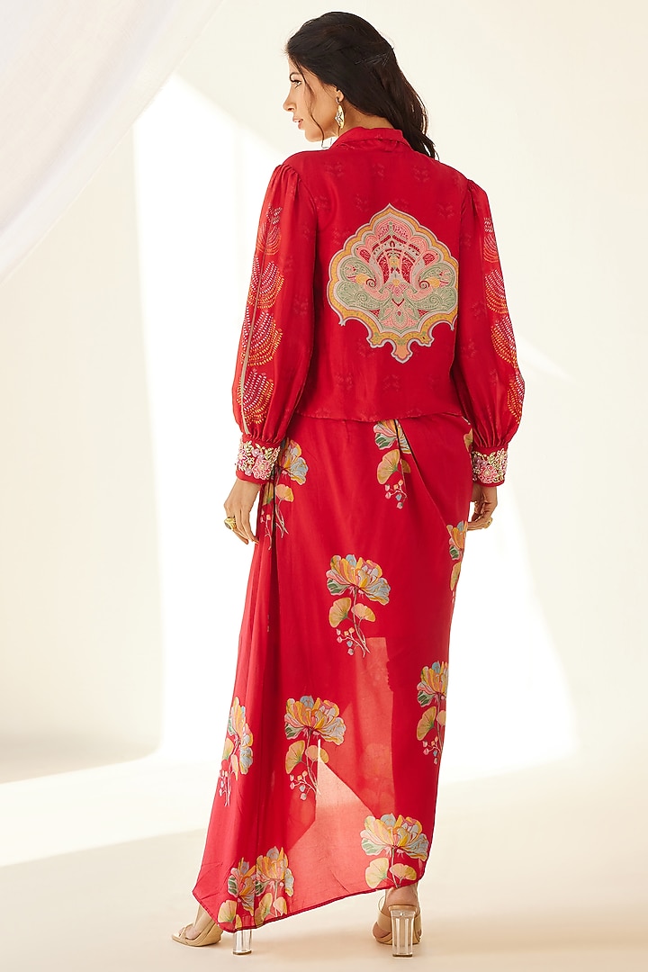 Red Silk Jacket Set by Koashee By Shubhitaa at Pernia's Pop Up Shop