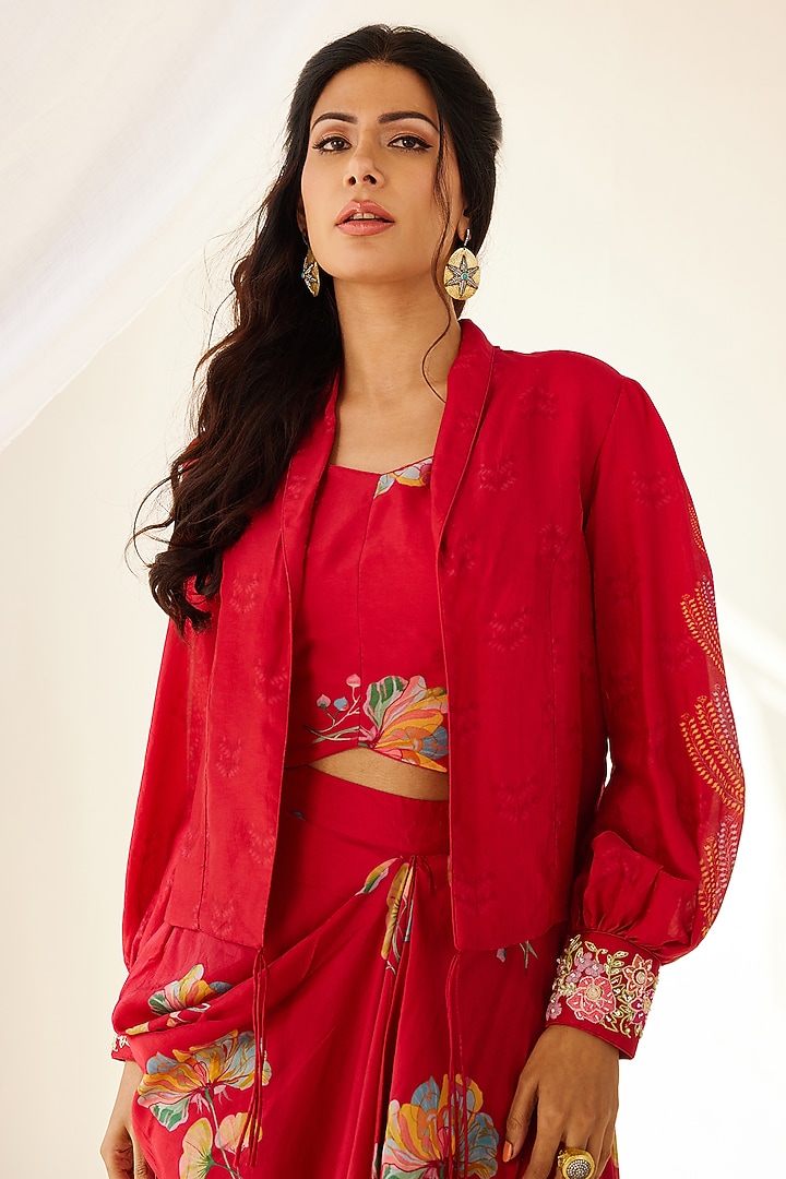 Red Silk Jacket Set by Koashee By Shubhitaa at Pernia's Pop Up Shop