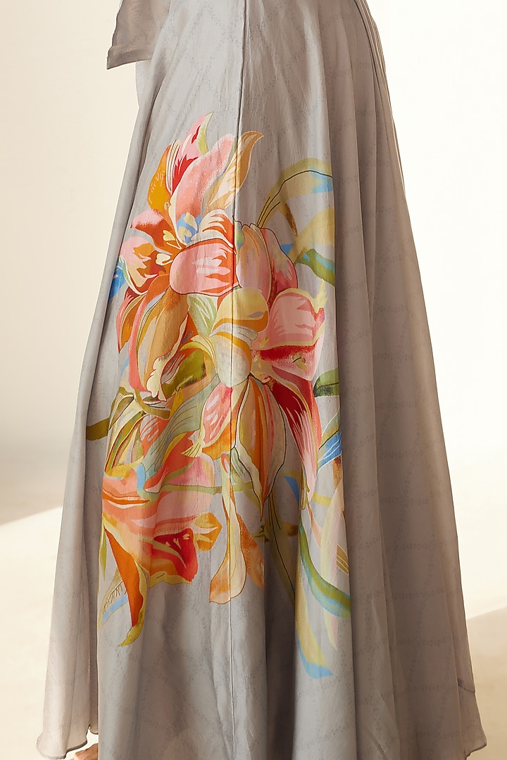 Mist Grey Silk Embroidered Palazzo Pant Set by Koashee By Shubhitaa at Pernia's Pop Up Shop